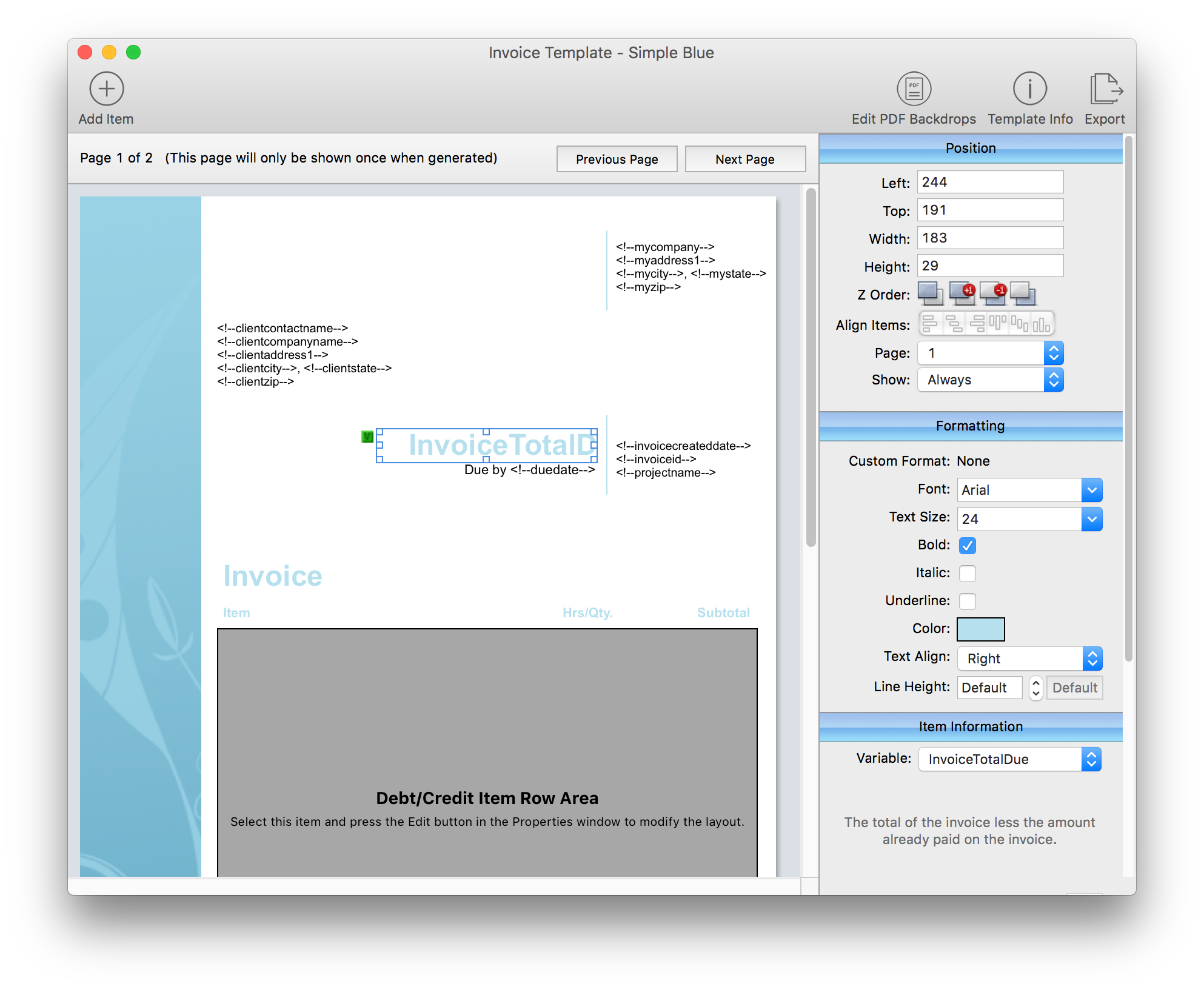 Invoice Template Editor