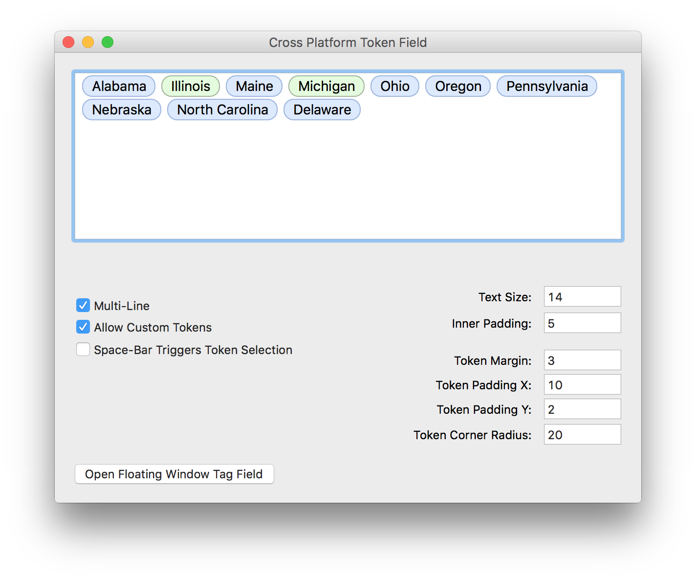 TokenField autocomplete drop-down